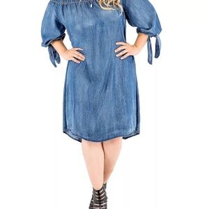 1X Standards & Practices Blue Chambray Dress 3/4 Sleeves